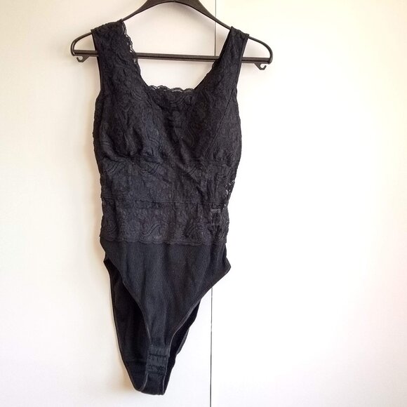 vintage 80s NWT black lace knit bodysuit - Picture 1 of 14